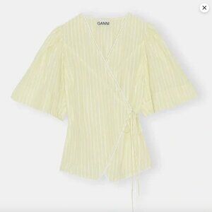 GANNI Yellow, Seersucker Wrap Blouse Sz 38